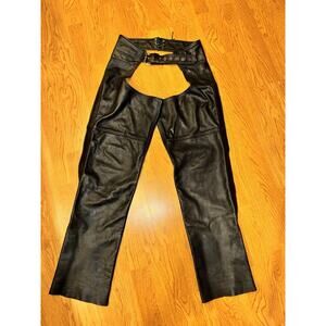 Vintage 90s 2000s mens western black leather chaps